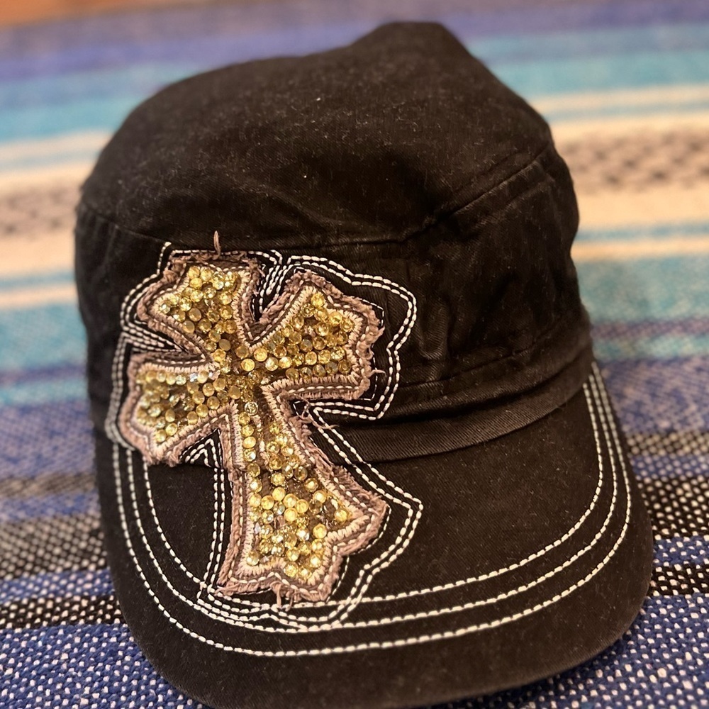 VINTAGE bejeweled cross hat